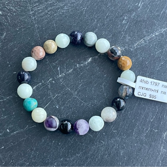 Multicolor Genuine Stone Confetti Beaded Bracelet 6-6.5” - Picture 1 of 9